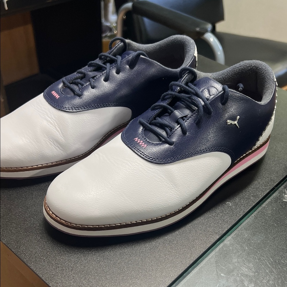 Puma Women's White and Navy Golf Sneakers